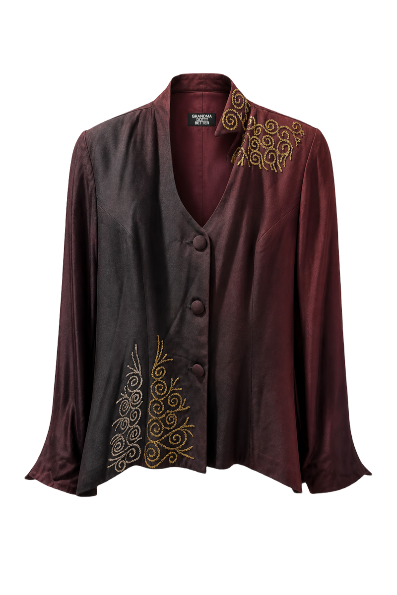 1980s Burgundy Silk Jacket - Front View