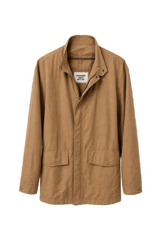 1980s Khaki Cotton Blend Coat - Front View
