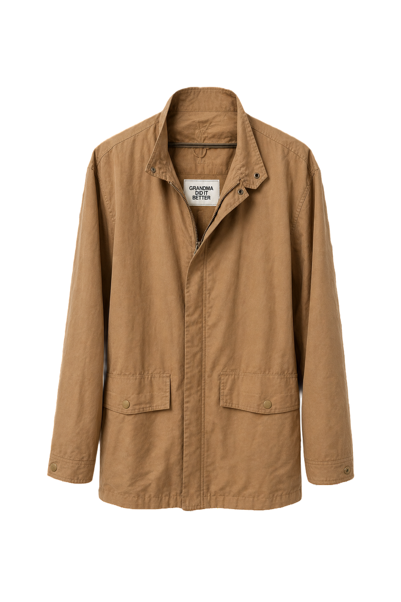 1980s Khaki Cotton Blend Coat - Front View