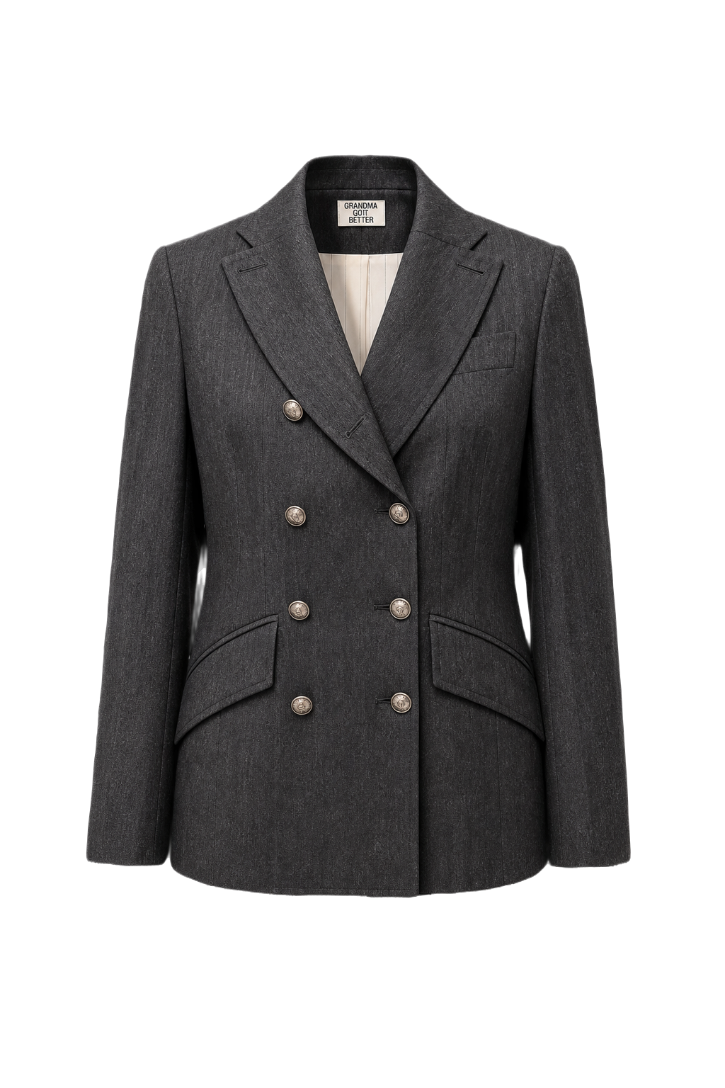 1980s Charcoal Grey Wool Blend Blazer - Front View