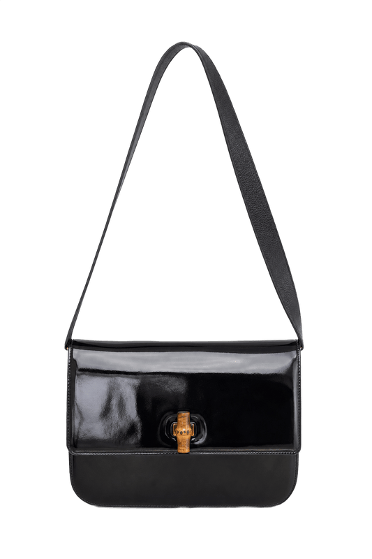1990s Black Patent Leather Bag - Front View