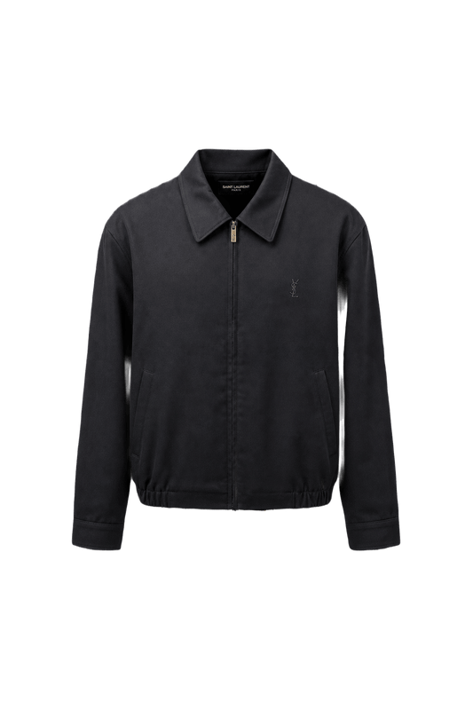 1980s Navy Blue Cotton Blend Jacket - Front View