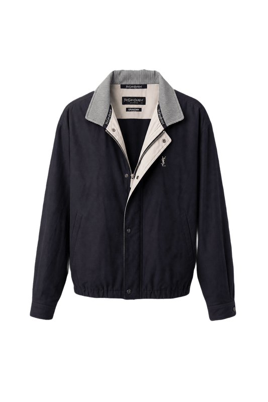 1980s Navy Blue Cotton Blend Jacket - Front View