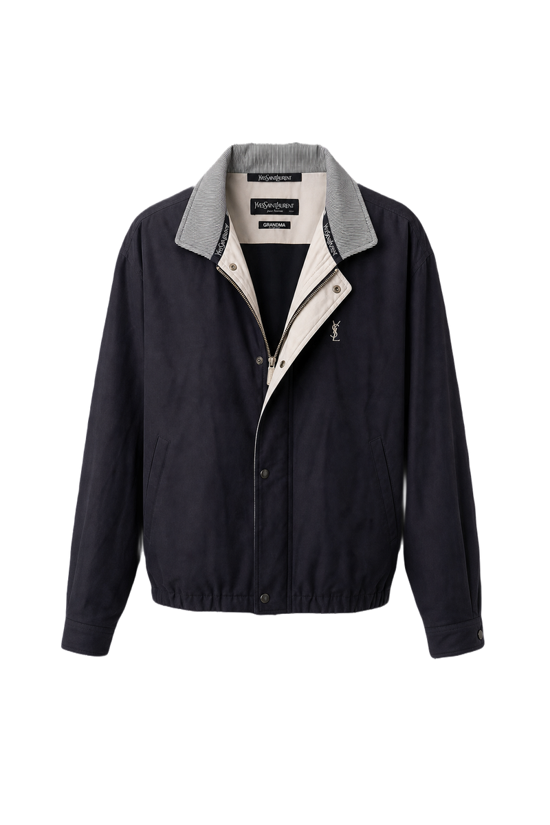 1980s Navy Blue Cotton Blend Jacket - Front View