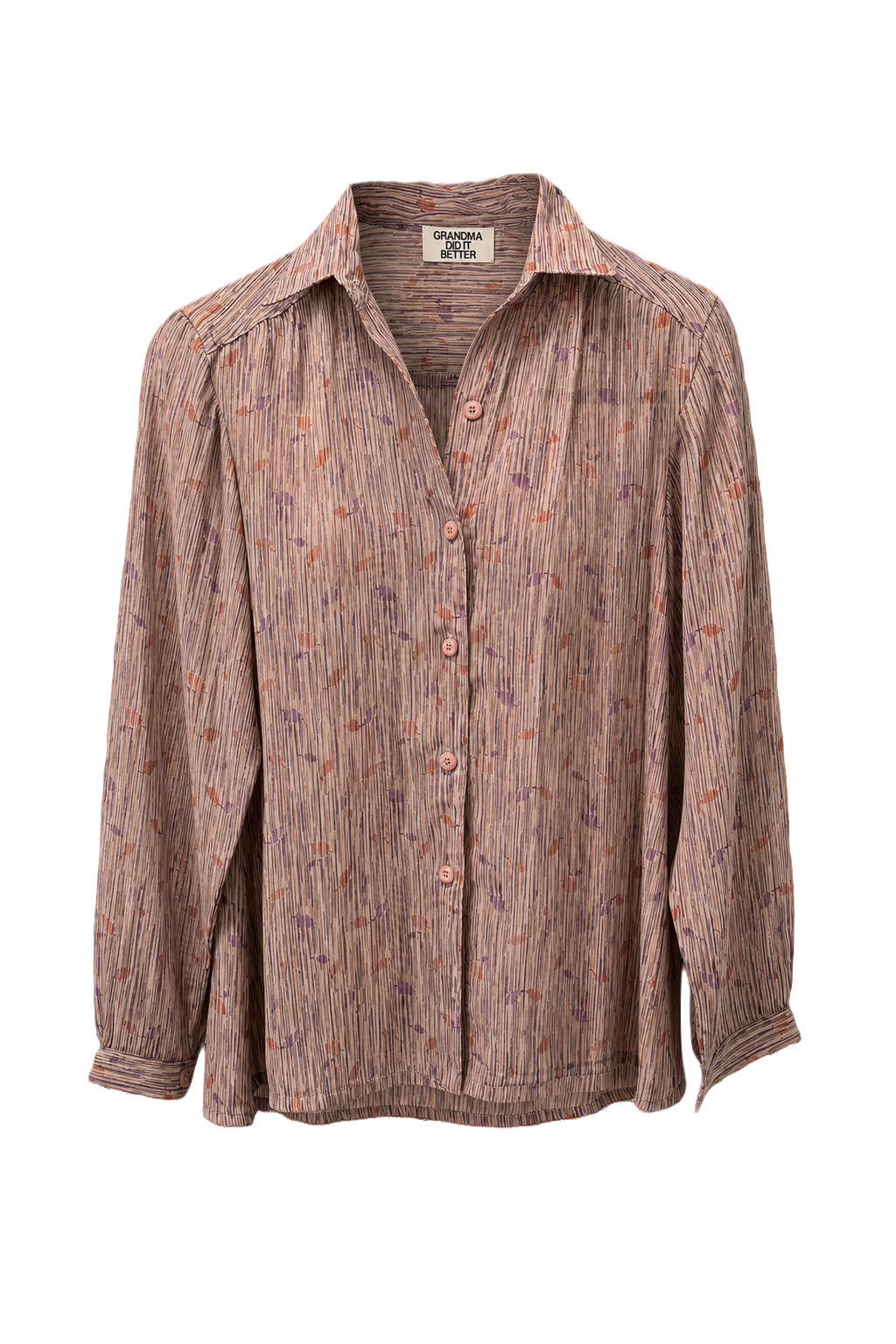 1970s Light Beige Cotton Blend Blouse - Front View