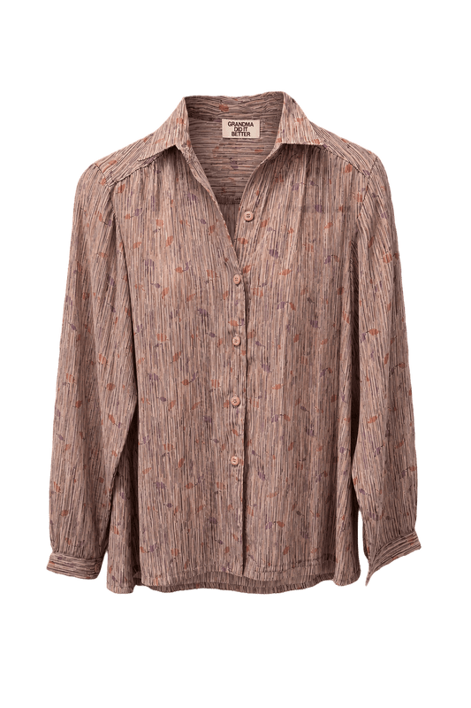 1970s Light Beige Cotton Blend Blouse - Front View