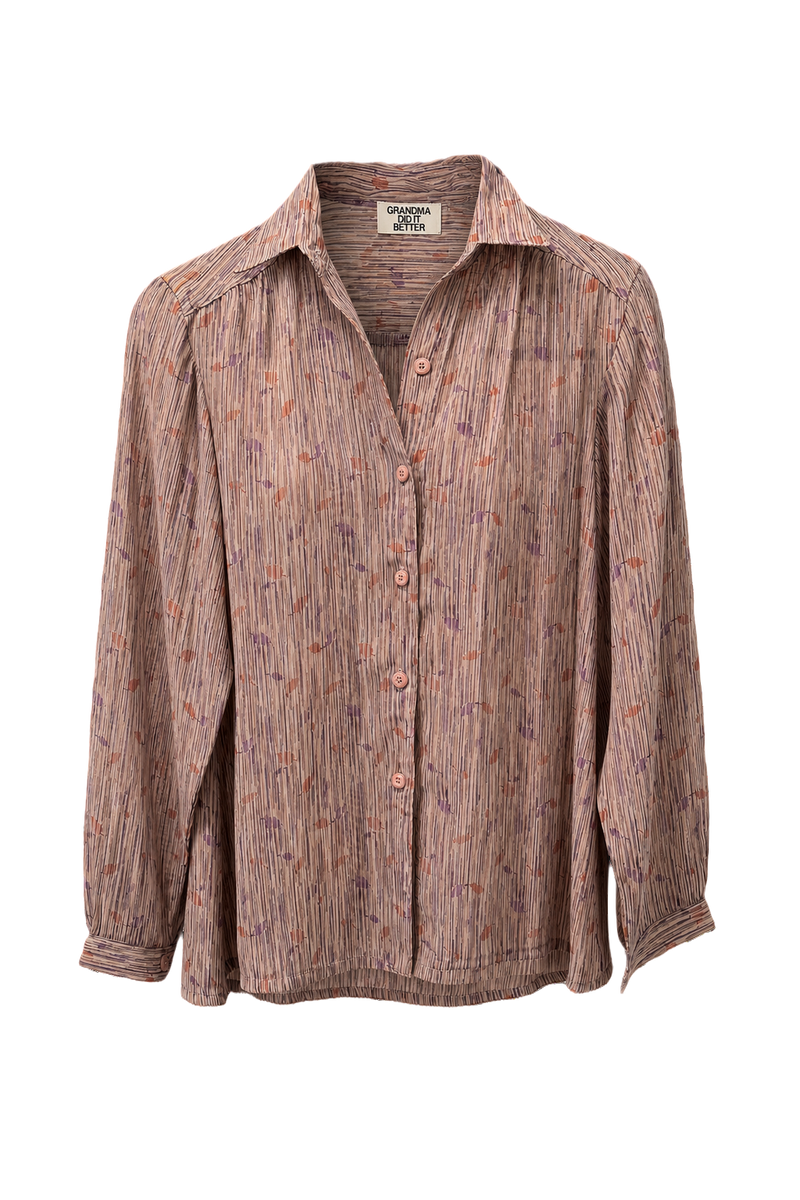 1970s Light Beige Cotton Blend Blouse - Front View