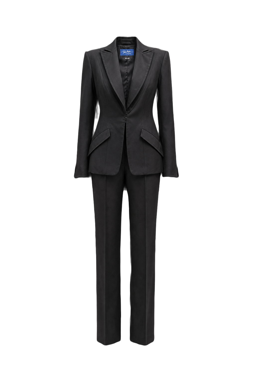 1990s Black Cotton Blend Blazer and Trousers Set - Front View