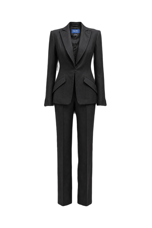 1990s Black Cotton Blend Blazer and Trousers Set - Front View