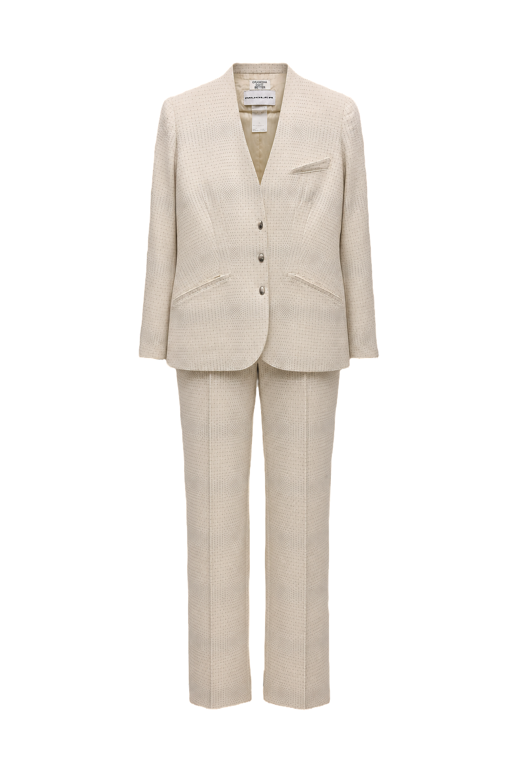 1990s Cream Cotton 2-Piece Suit - Front View