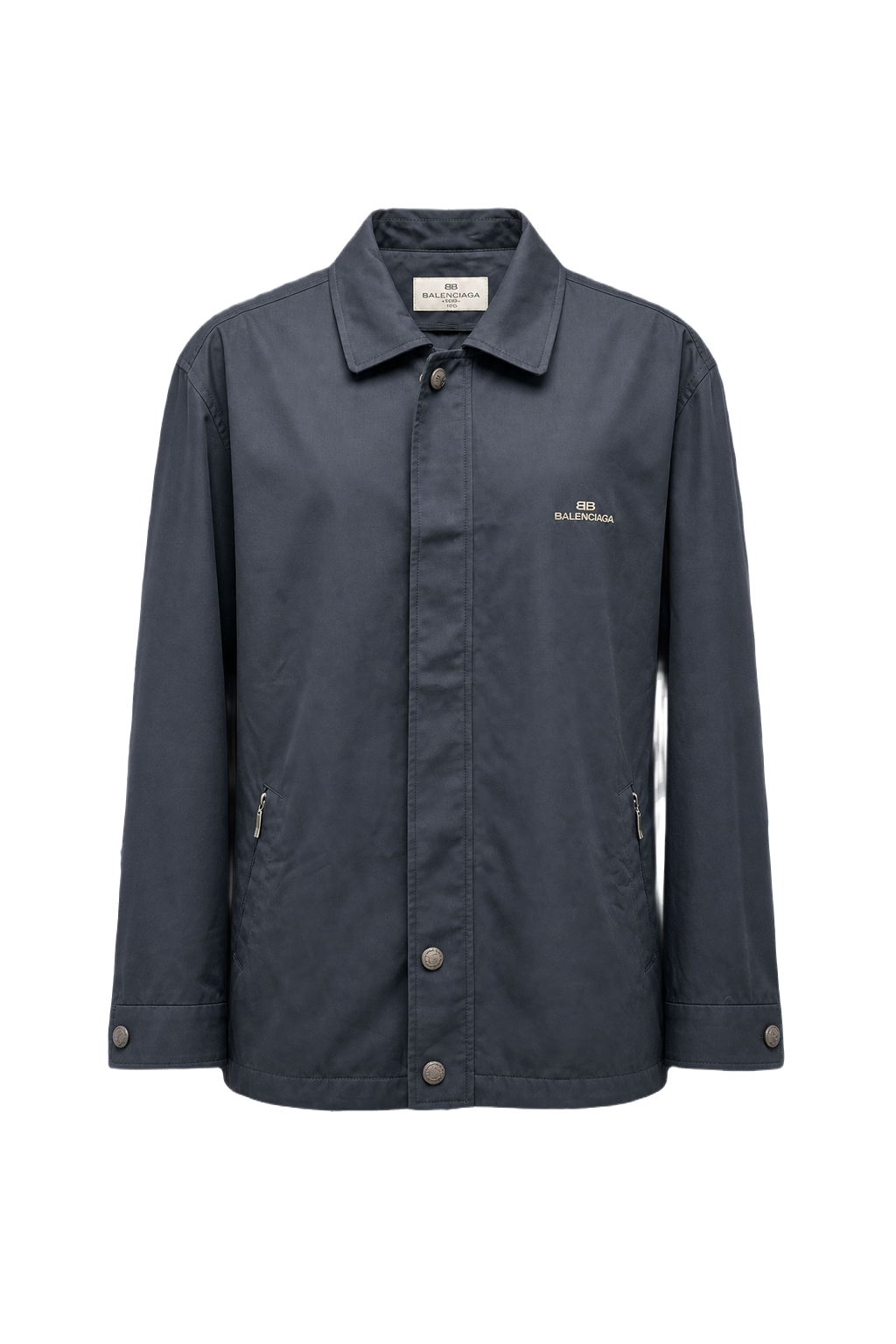 1980s Navy Blue Cotton Blend Jacket - Front View