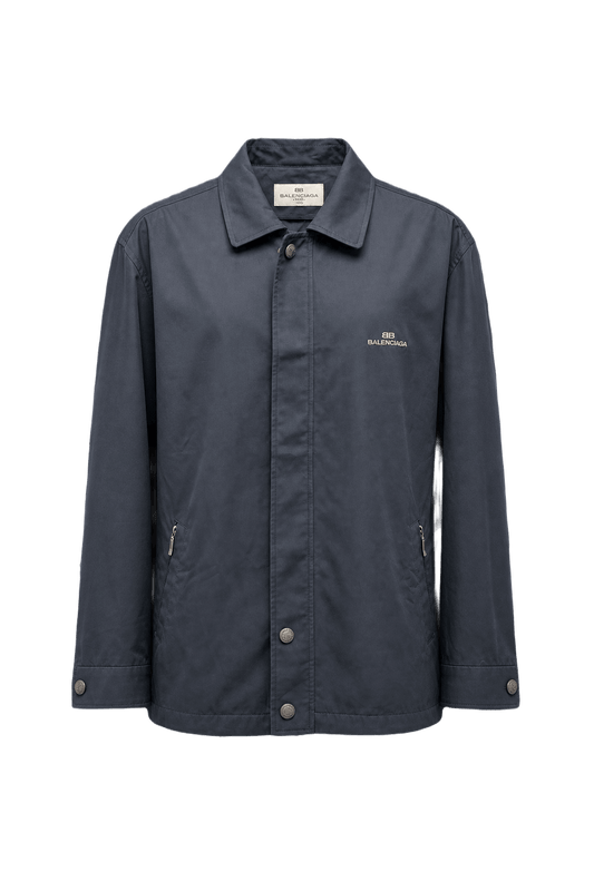 1980s Navy Blue Cotton Blend Jacket - Front View