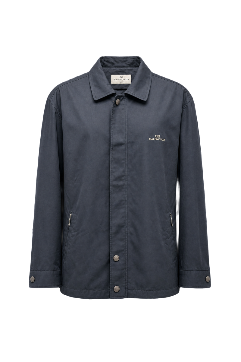 1980s Navy Blue Cotton Blend Jacket - Front View