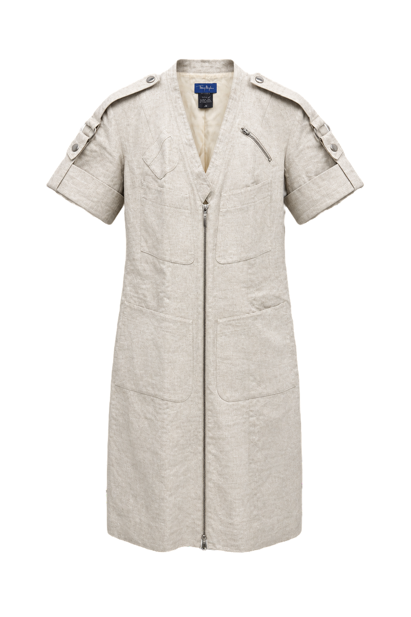 1980s Cream Linen Blend Dress - Front View