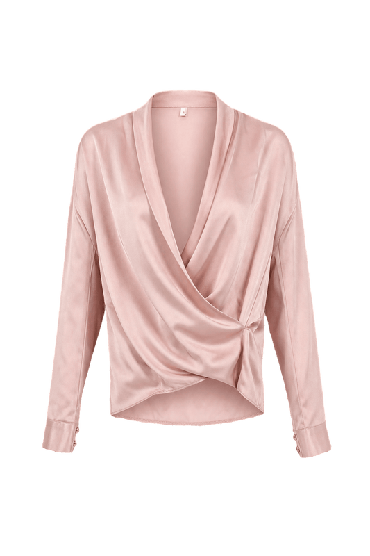 1990s Pale Pink Satin Blouse - Front View