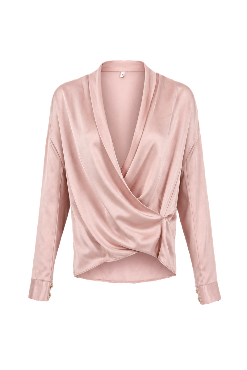 1990s Pale Pink Satin Blouse - Front View
