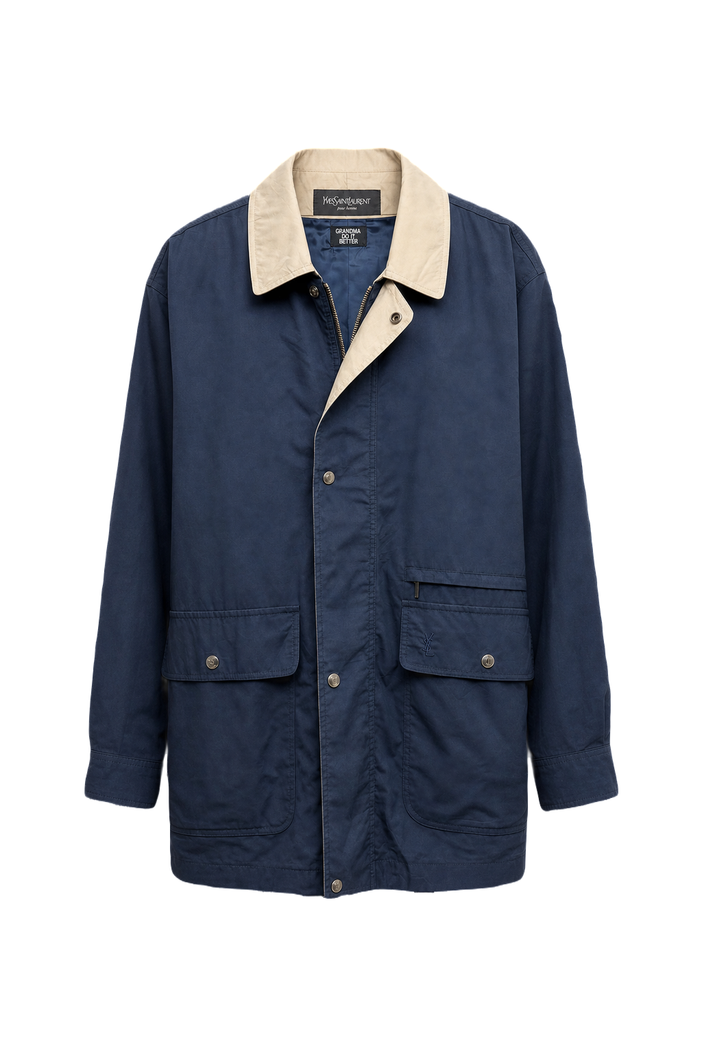 1980s Navy Blue Cotton Blend Jacket - Front View