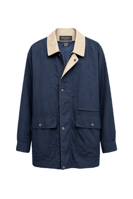 1980s Navy Blue Cotton Blend Jacket - Front View
