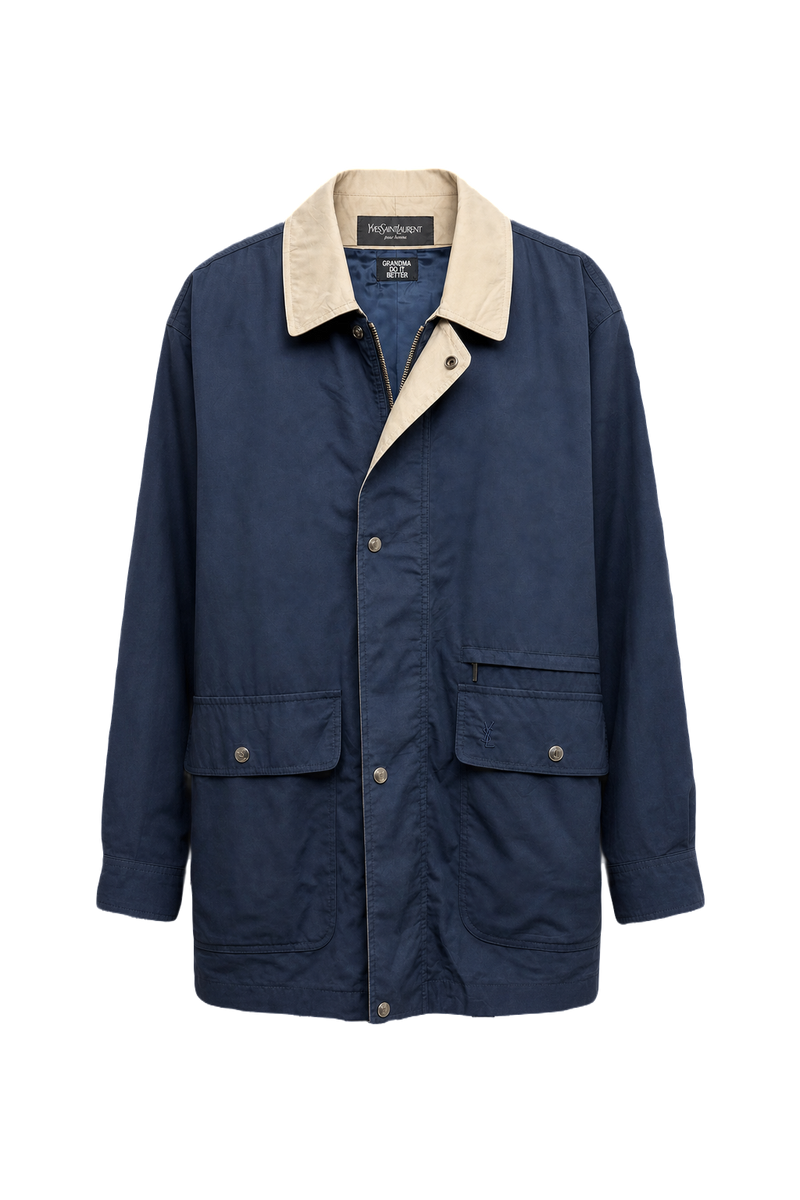 1980s Navy Blue Cotton Blend Jacket - Front View