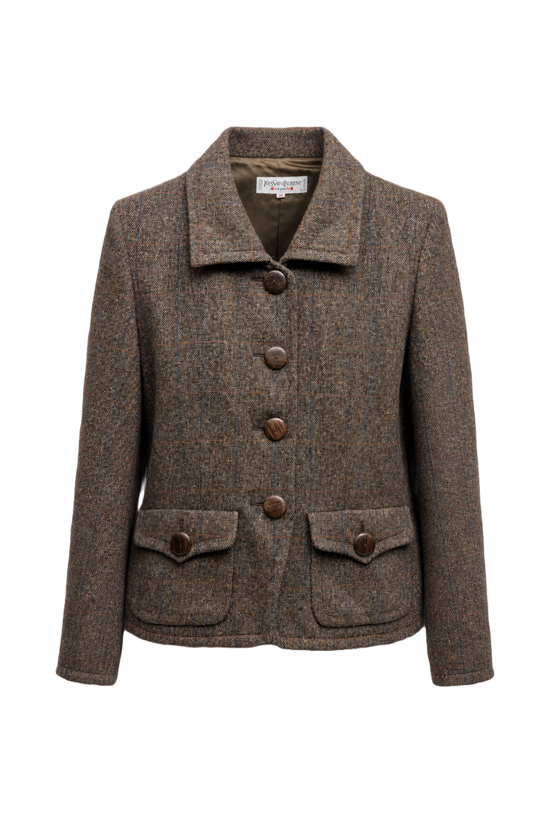 1980s Brown Wool Blend Jacket - Front View