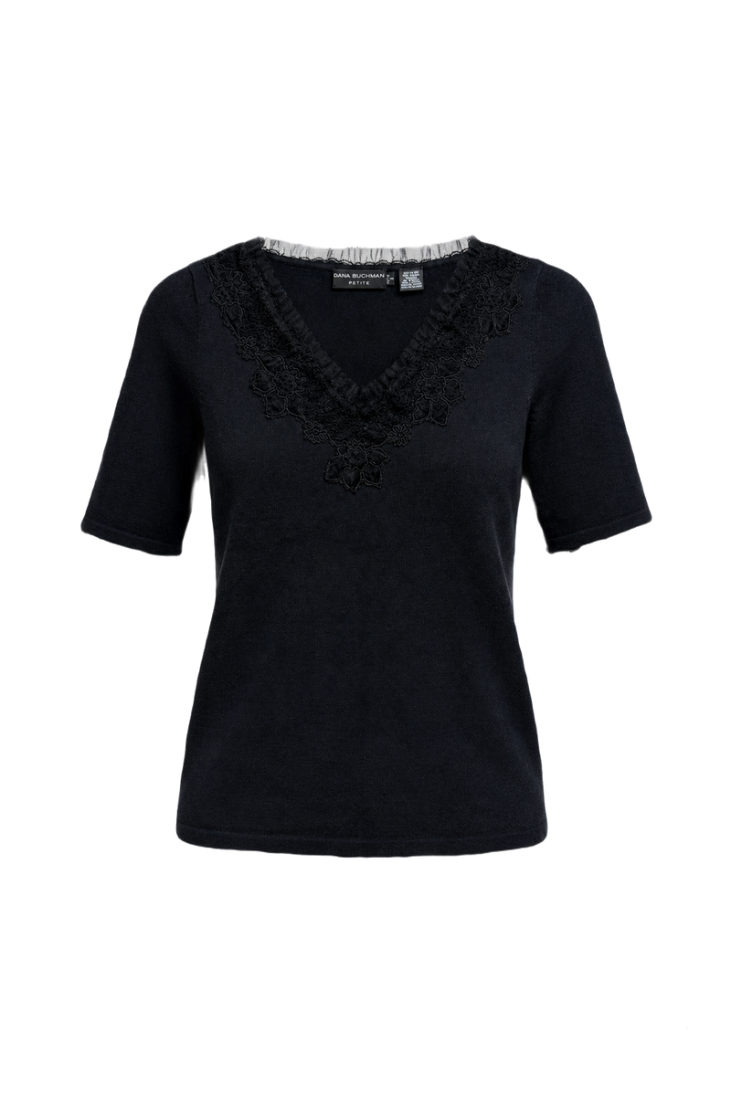 1990s Black Cotton Blend Blouse - Front View