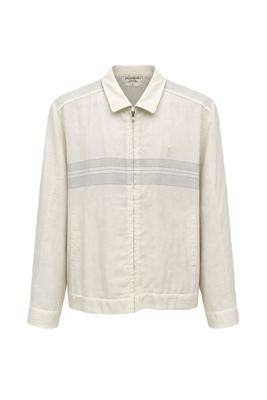 1980s Cream White Cotton Blend Jacket - Front View
