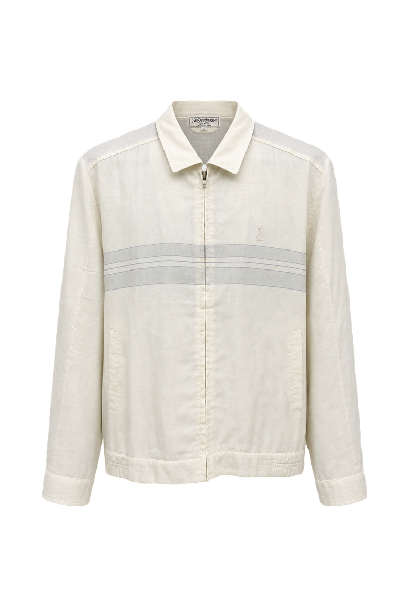 1980s Cream White Cotton Blend Jacket - Front View