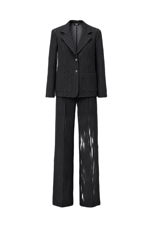 1990s Black Polyester Blend Jacket and Trousers Set - Front View
