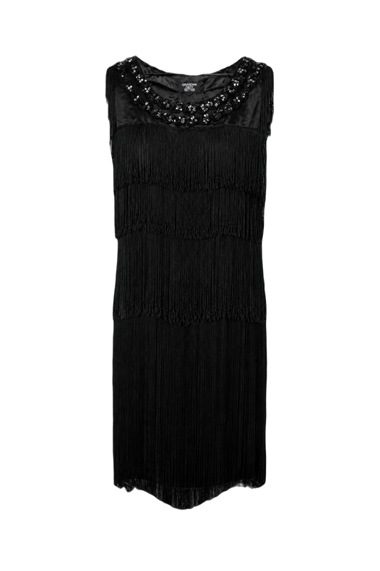 1950s Black Satin Dress - Front View