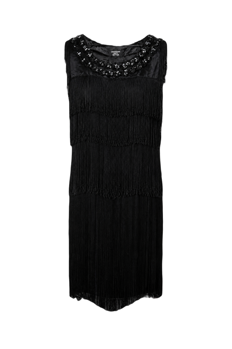1950s Black Satin Dress - Front View