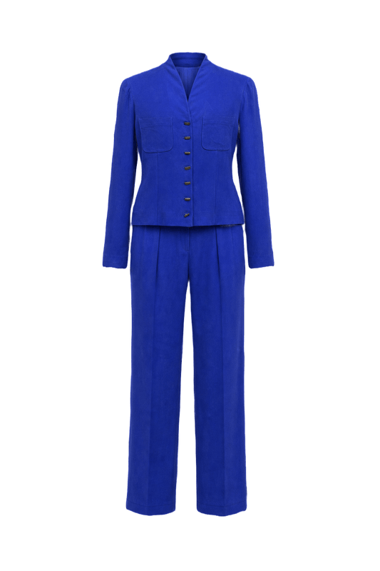 1990s Cobalt Blue Suede 2-Piece Suit - Front View