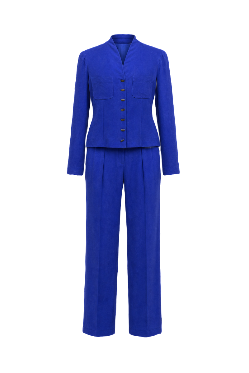 1990s Cobalt Blue Suede 2-Piece Suit - Front View