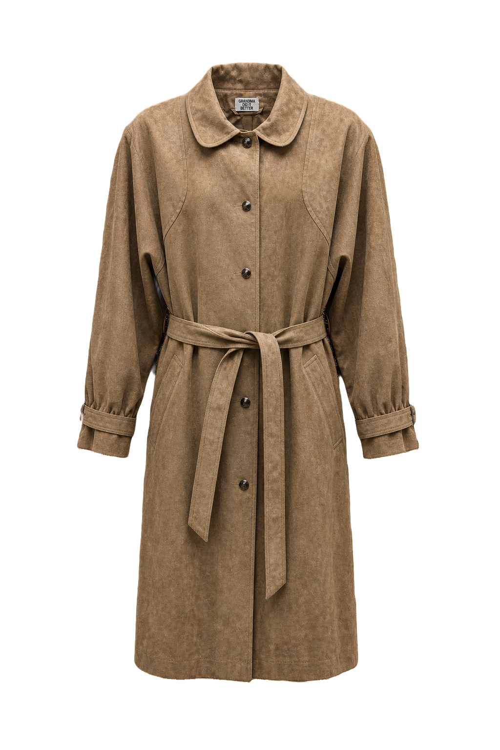 1980s Tan Cotton Blend Trench Coat - Front View