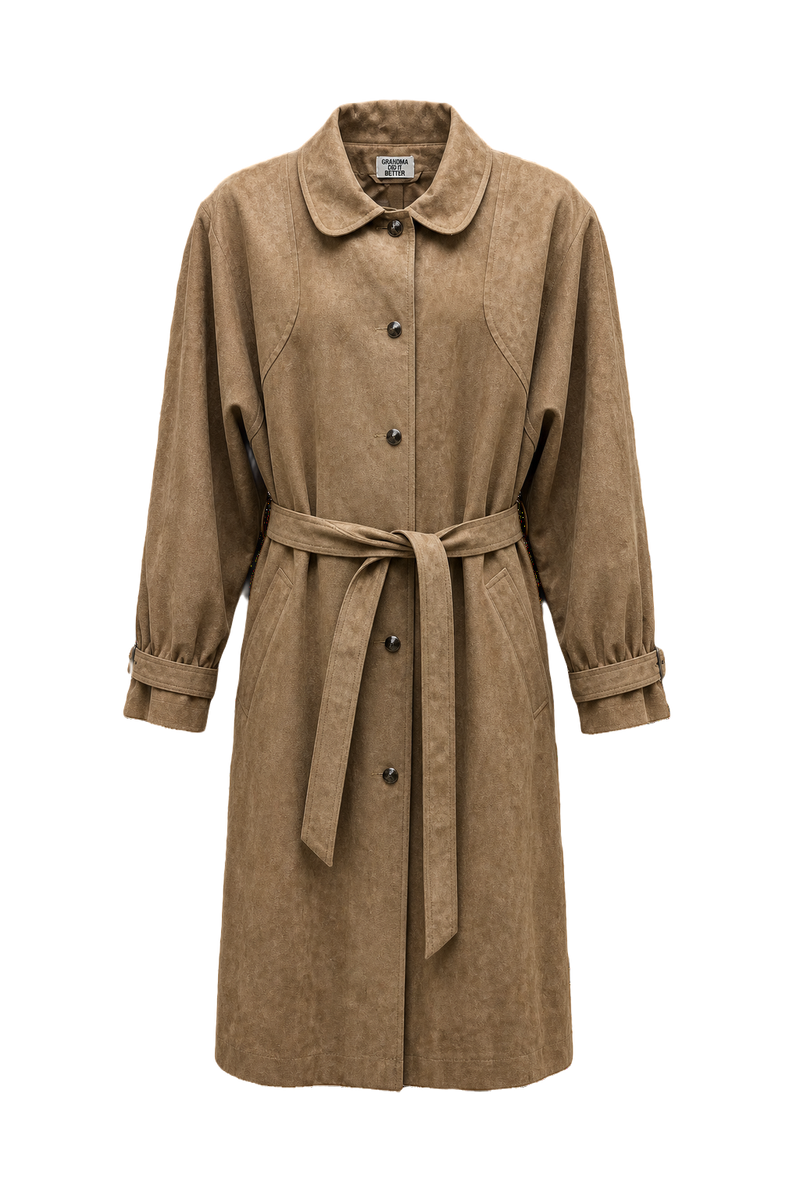 1980s Tan Cotton Blend Trench Coat - Front View
