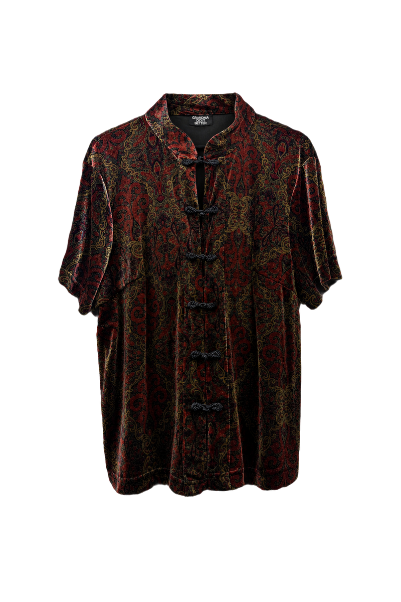 1990s Deep Burgundy Velvet Tunic - Front View