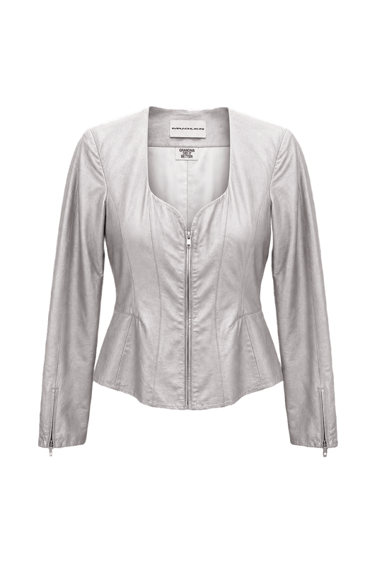 1980s Light Silver Silk Blend Jacket - Front View