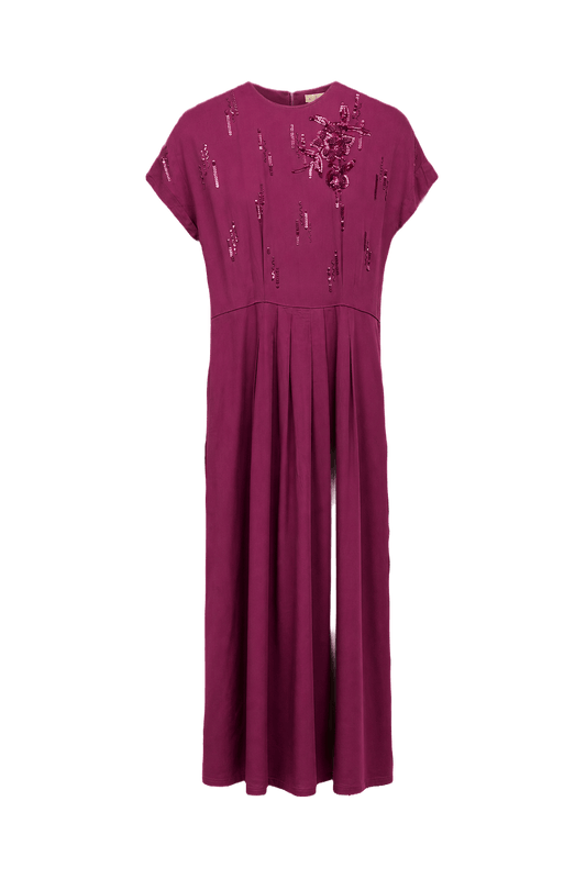 1940s Deep Magenta Silk Dress - Front View