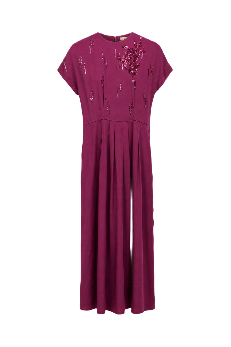 1940s Deep Magenta Silk Dress - Front View