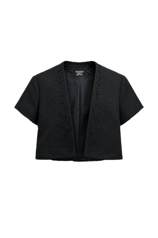 1990s Black Wool Blend Jacket - Front View
