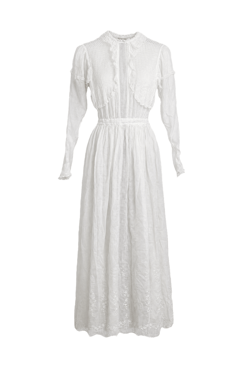 1930s White Cotton Maxi Dress - Front View