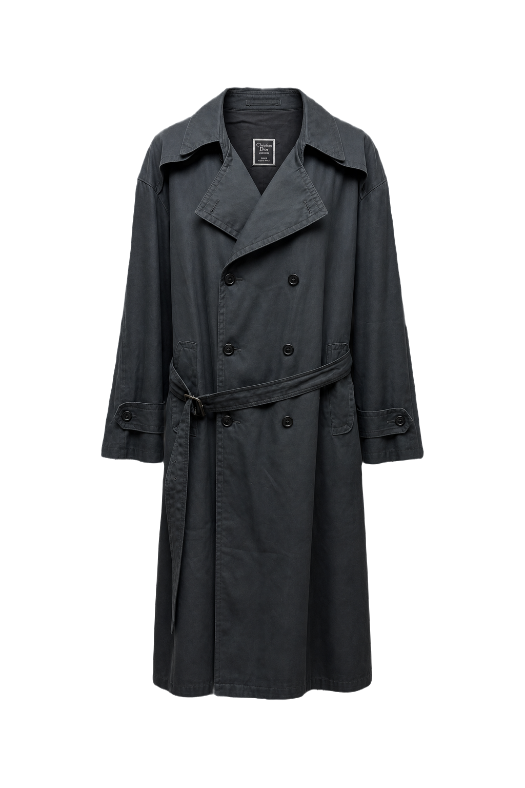 1980s Black Wool Blend Trench Coat - Front View