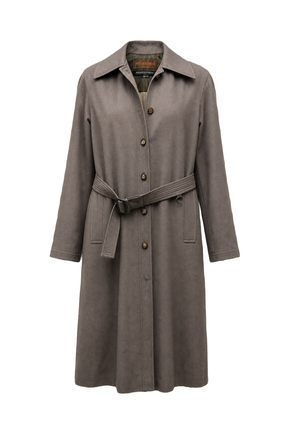 1980s Taupe Wool Blend Trench Coat - Front View