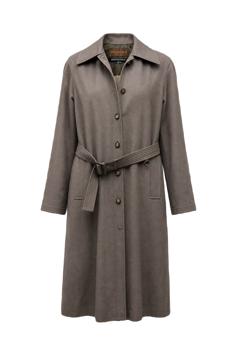 1980s Taupe Wool Blend Trench Coat - Front View