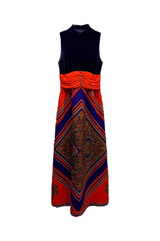 1970s Red Velvet Maxi Dress - Front View