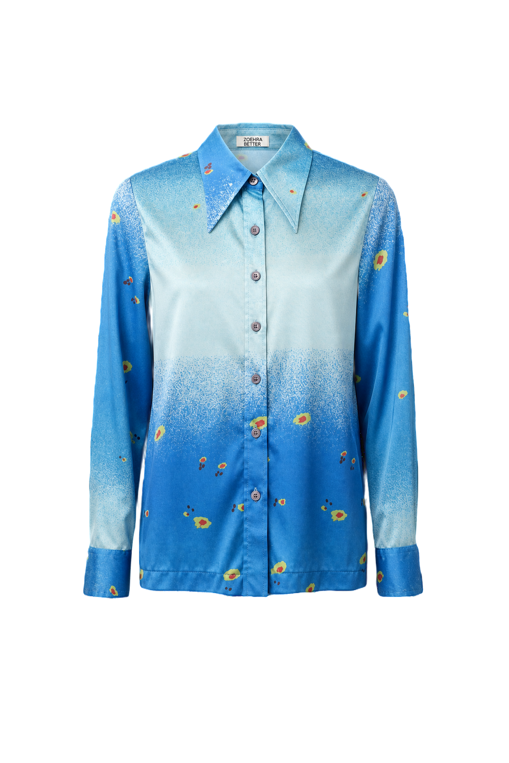 1970s Blue Polyester Shirt - Front View