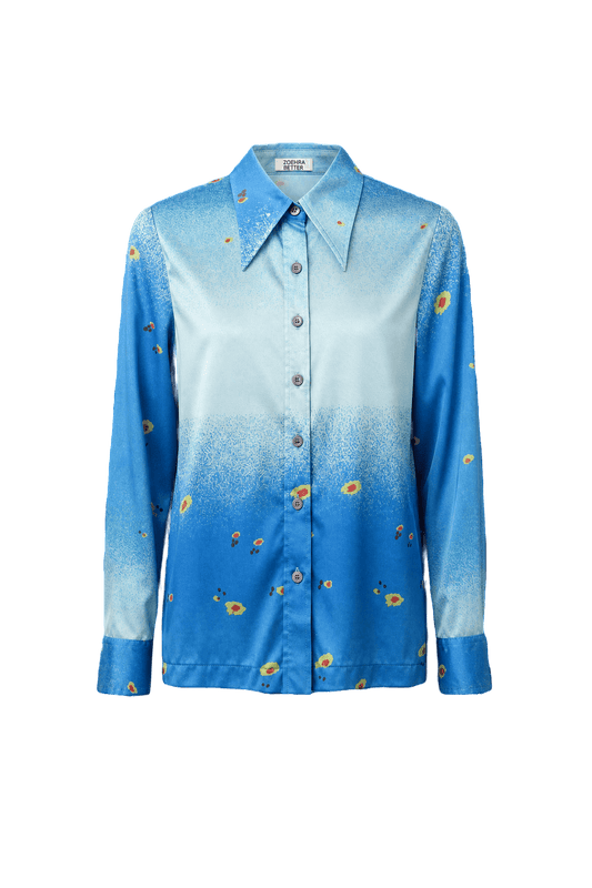 1970s Blue Polyester Shirt - Front View