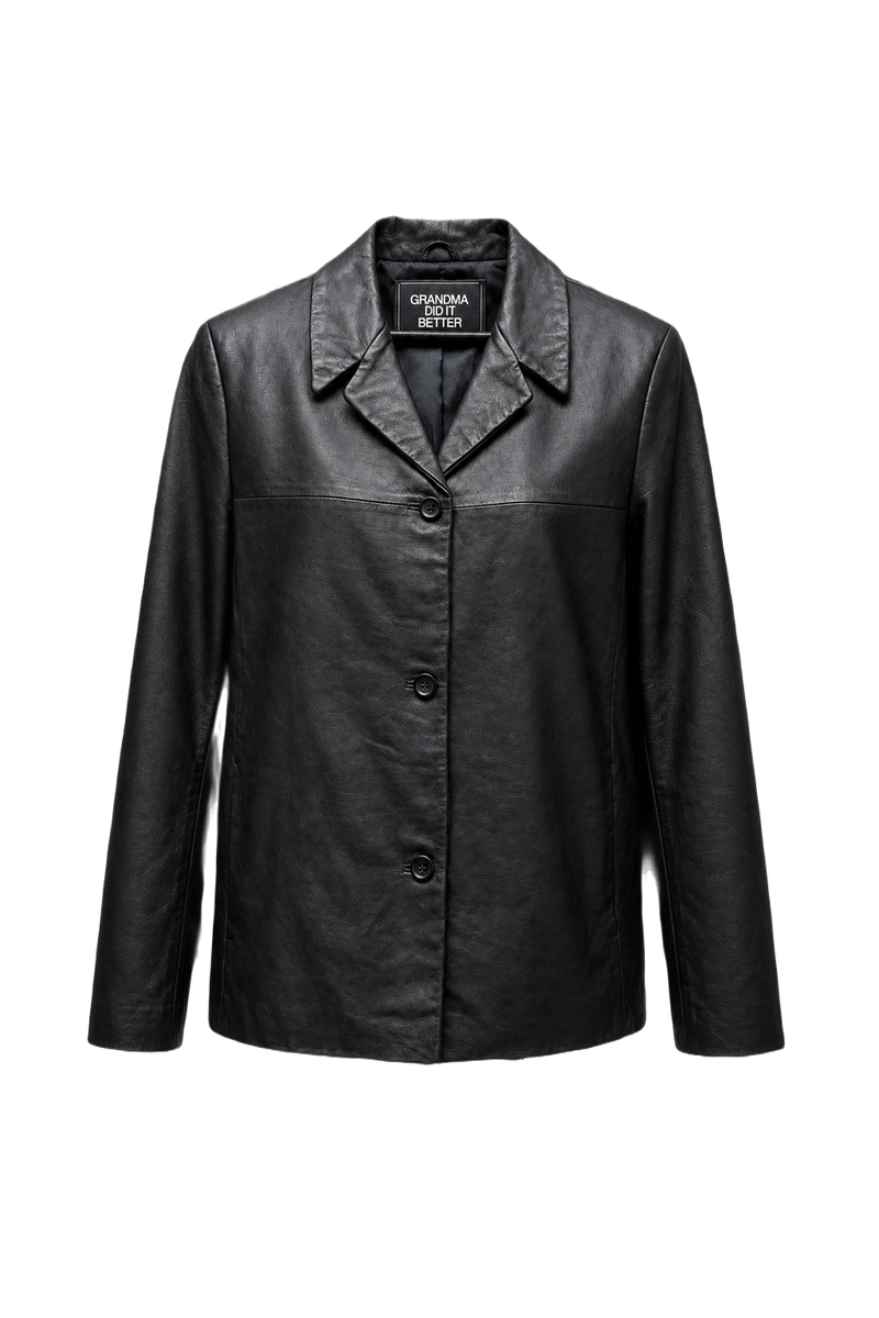 1990s Black Leather Jacket - Front View