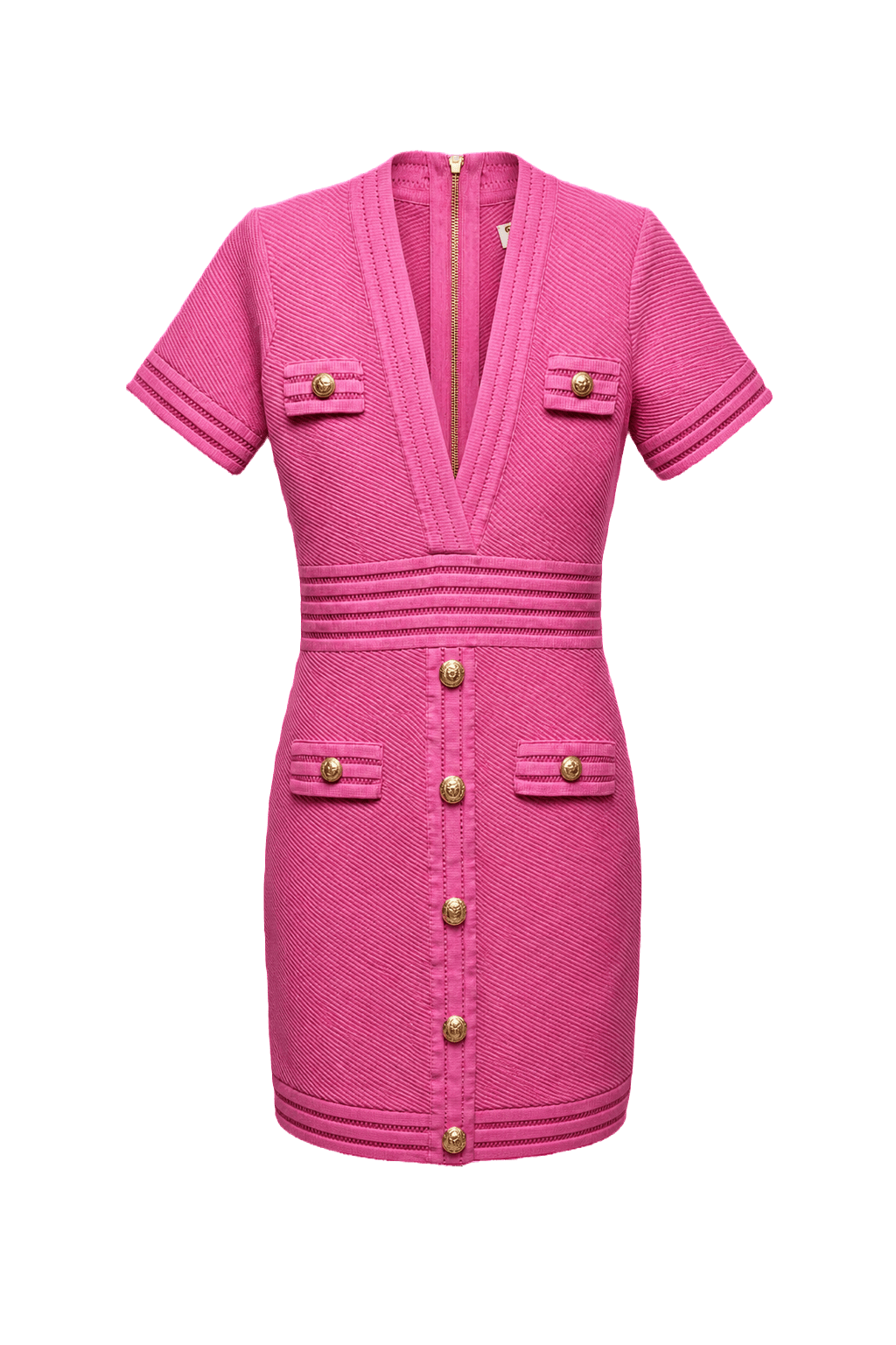 1980s Pink Textured Cotton Blend Mini Dress - Front View