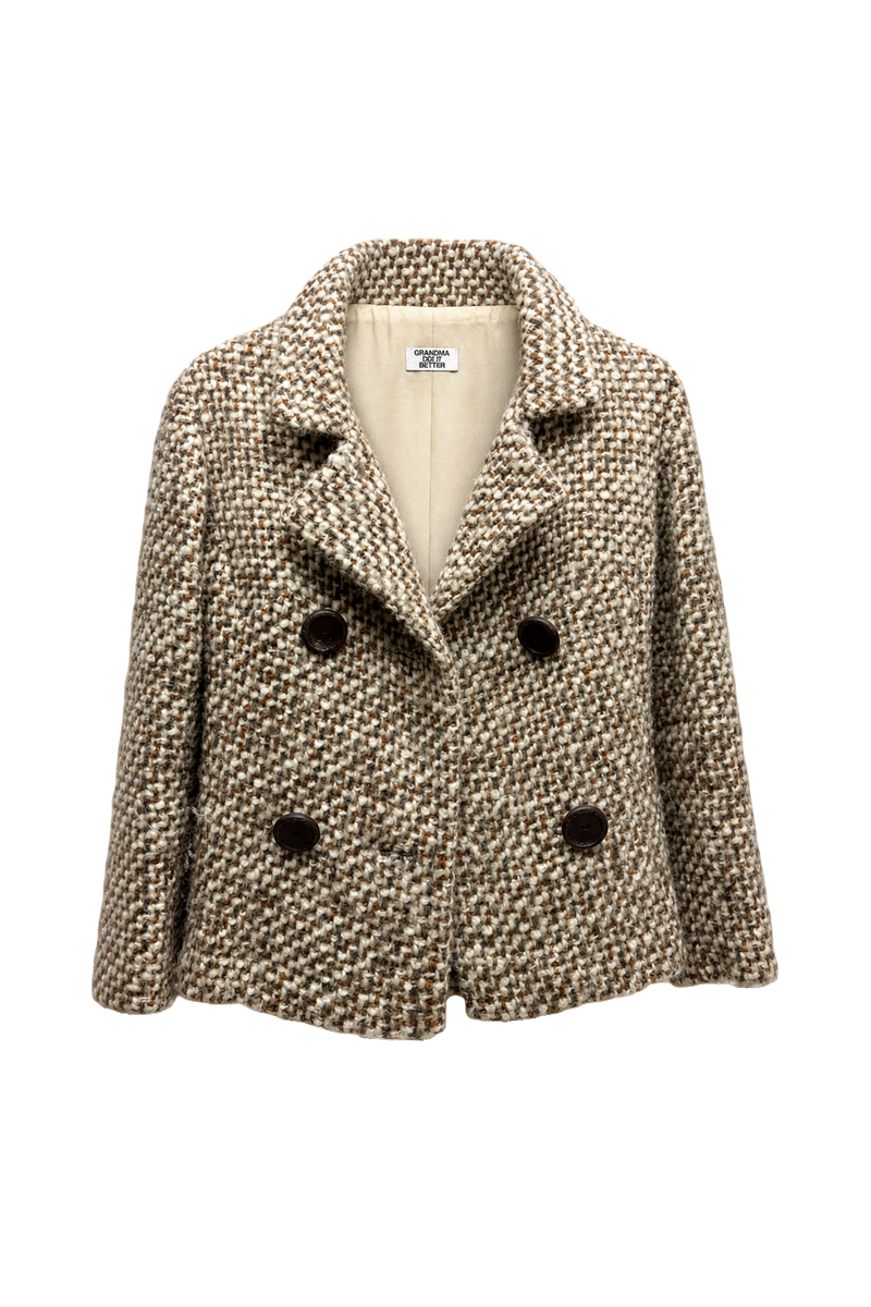 1980s Ivory Wool Blend Jacket - Front View