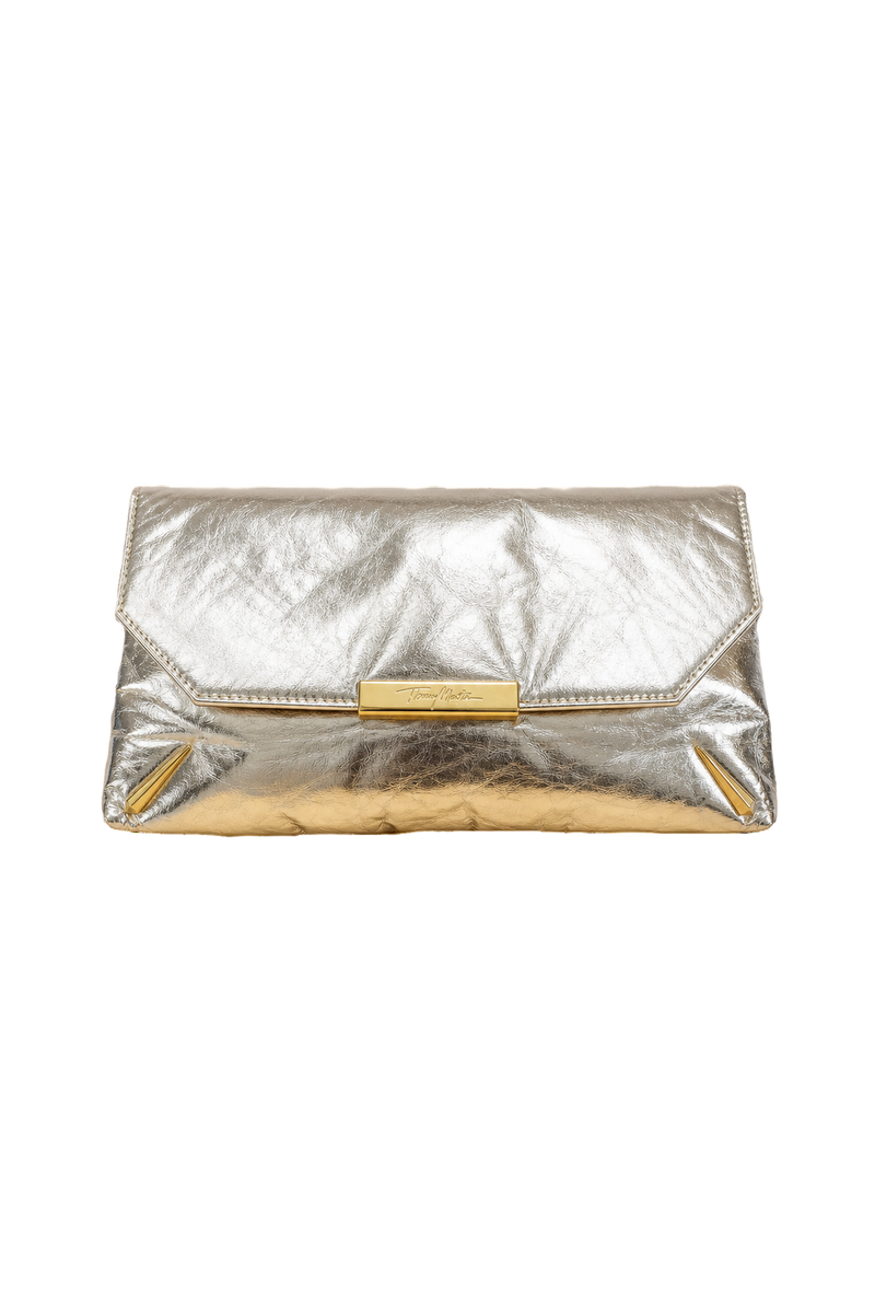 1980s Silver Metallic Leather Clutch - Front View